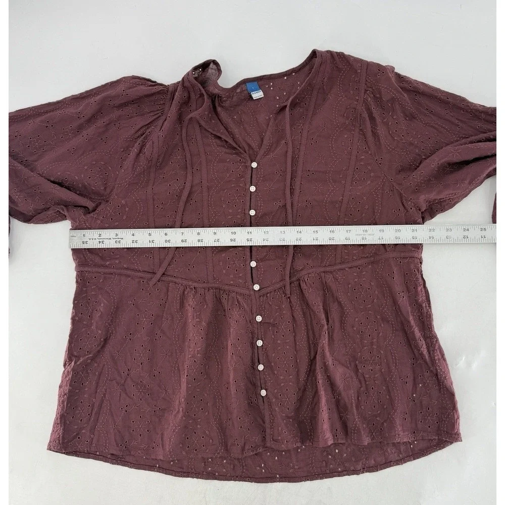 Old Navy Women's Maroon Eyelet Puff Sleeve Blouse XL‎ Boho Peasant Festival